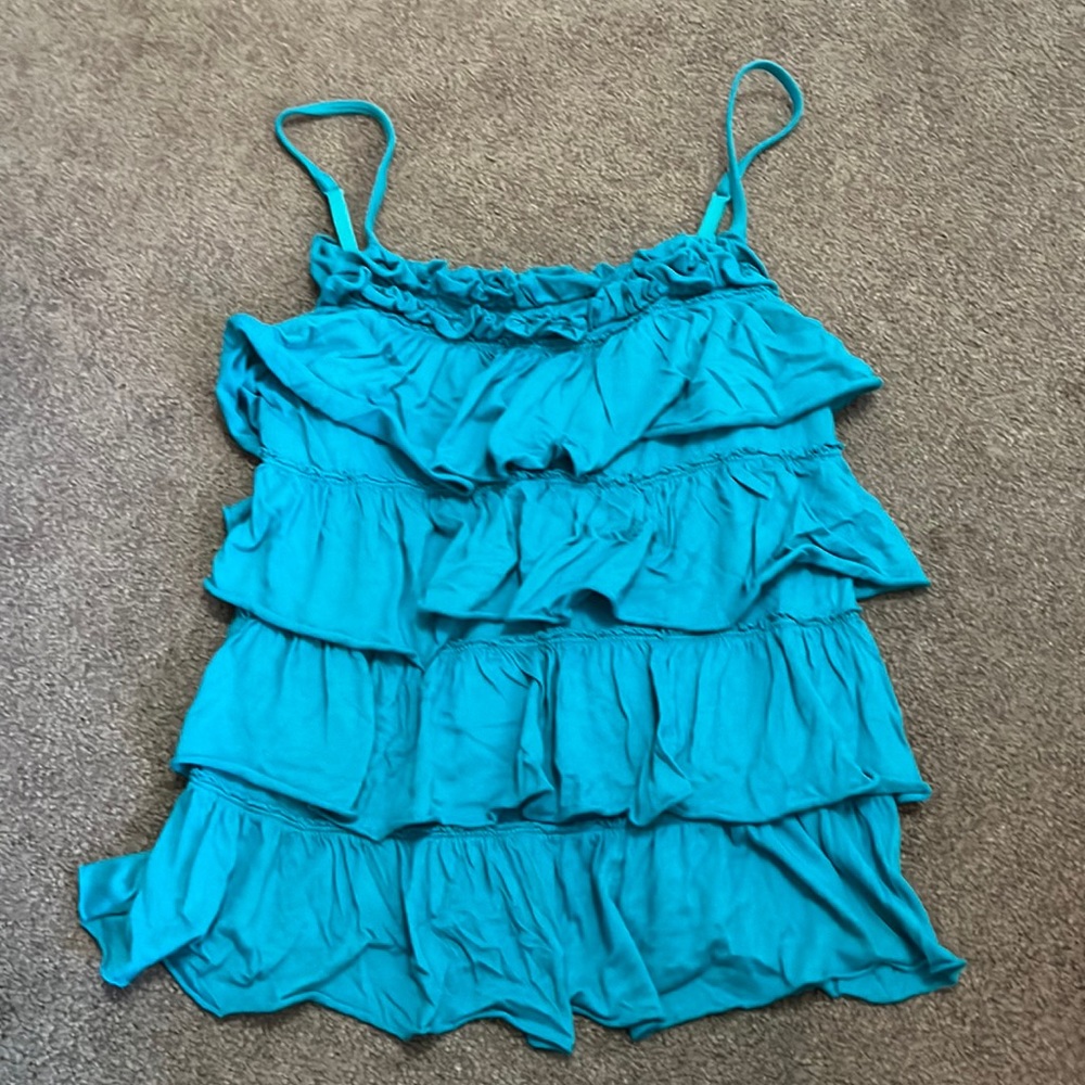 Turquoise ruffled tank top